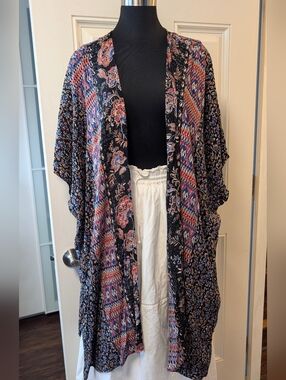 Angie Boho Floral Kimono Cover-Up – 100% Rayon – Made in India Size M